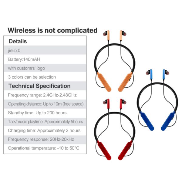 Dual EQ Mode Wireless Neckband Earphones 15m Rechargeable Lithium Battery