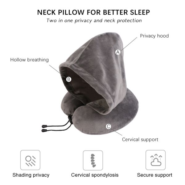 Colorful Custom U-Shape Memory Foam Neck Pillow With Head Hood for Comfortable Travel