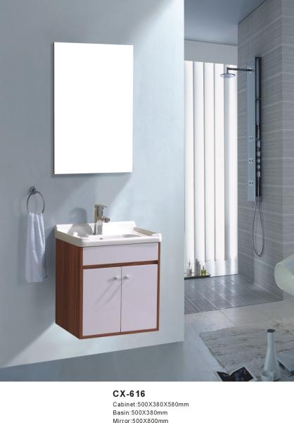 500*380*580mm PVC Bathroom Vanity with White and Wood Grain Color