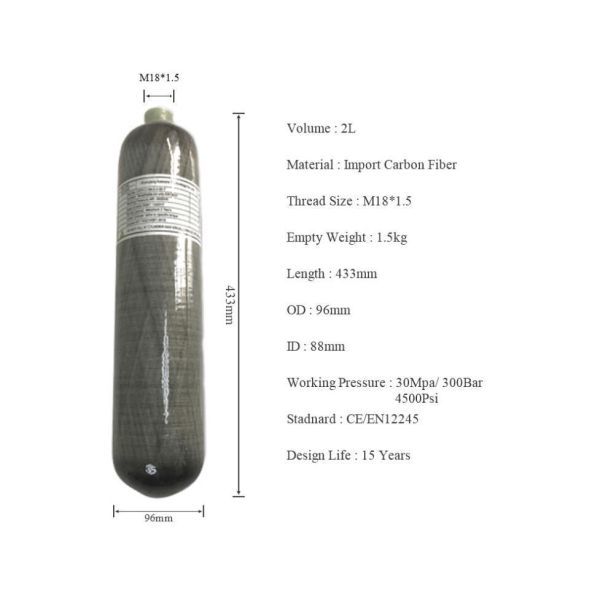 6.8L 300bar Composite Air Cylinder Filled by Compressor for Carbon Dioxide Gas Storage
