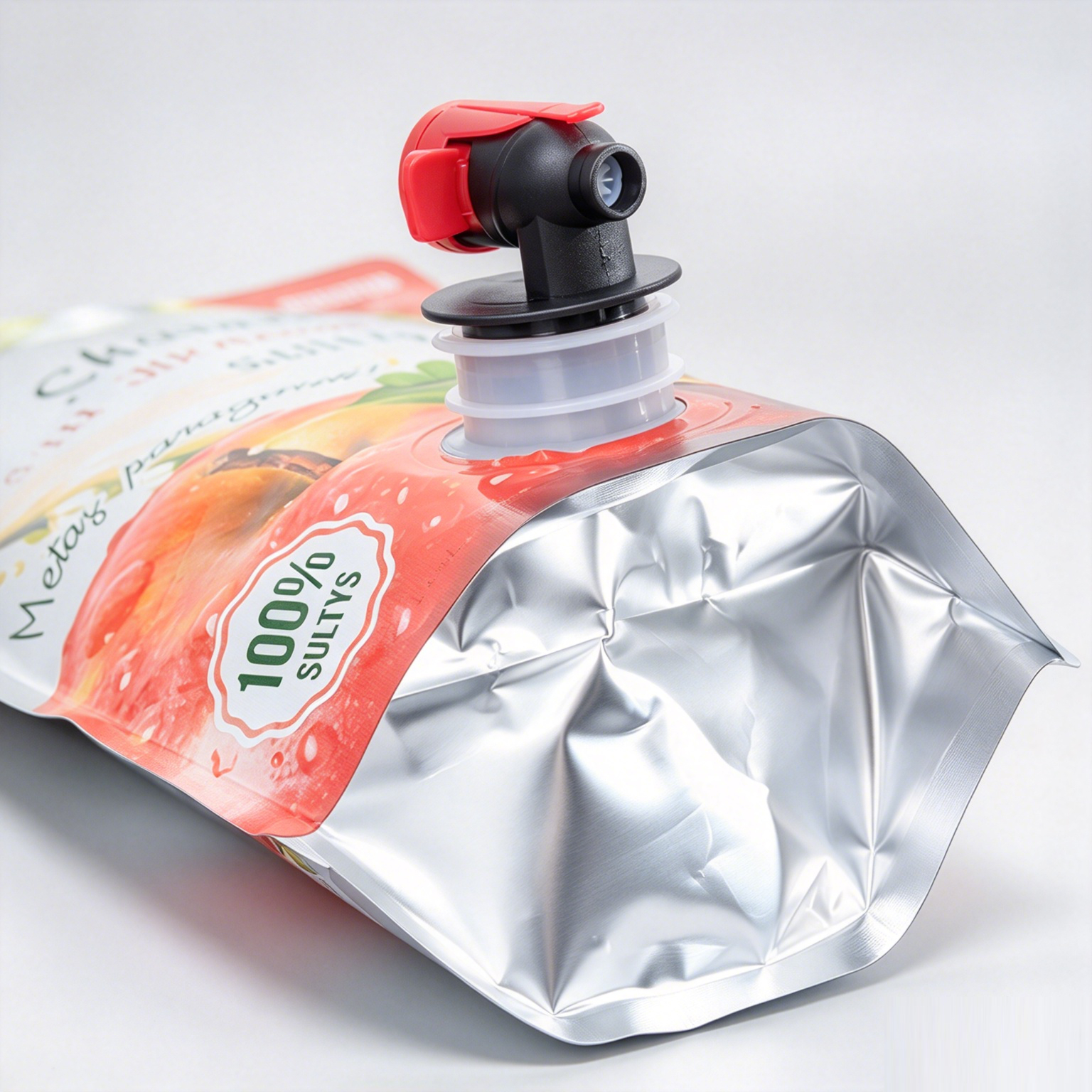 Custom Printed 5L Stand‑up BIB Bag‑in‑Box Pouch with Butterfly Tap & Die Cut Handle for Apple Fruit Juice Beverage Packaging