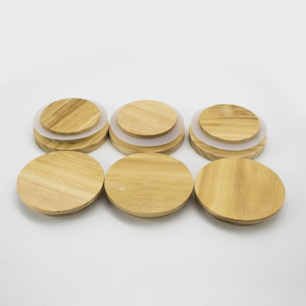 Reutilizables de boca ancha Mason Jar tapas de vidrio de madera de pino natural cubierta de copa de café tapas con anillo de sello de silicona de color de madera
