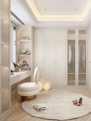 Ash Wood Bedroom Furniture Set Golden Finish Dressing Cupboard With Table