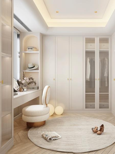 Ash Wood Bedroom Furniture Set Golden Finish Dressing Cupboard With Table