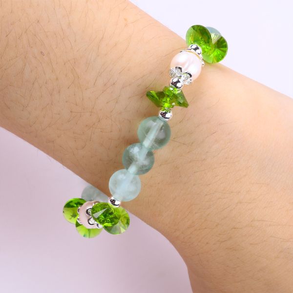 8MM Semi-Precious Gemstone Fluorite With Purple Melody Carving Stretch Bracelet For Gift