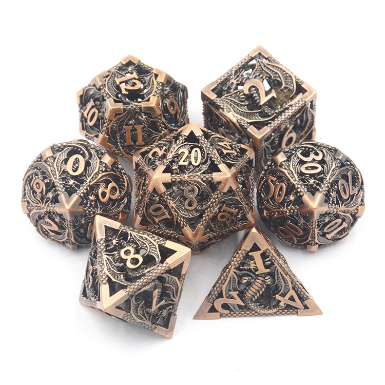 Brass Hollow Dice Set with Customized Logo and 16MM-20MM Size for DND RPG Games