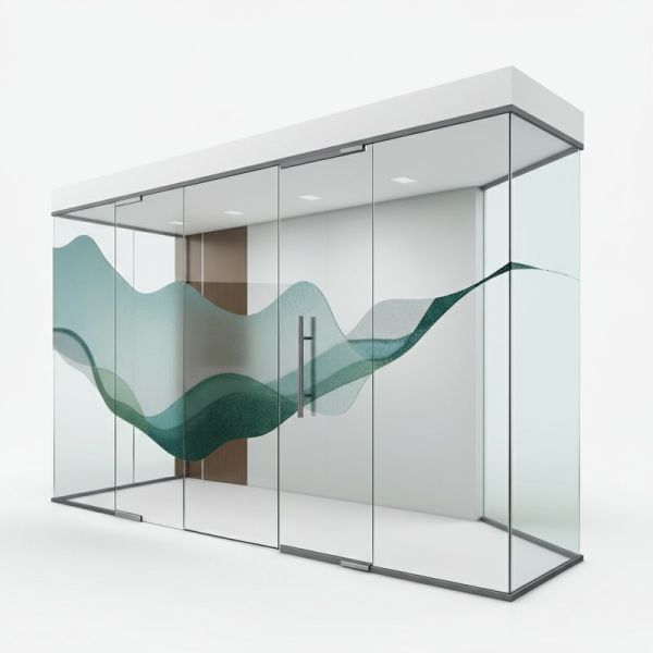 Frameless Glass Wall Partition with Art Glass for Modern Office Design