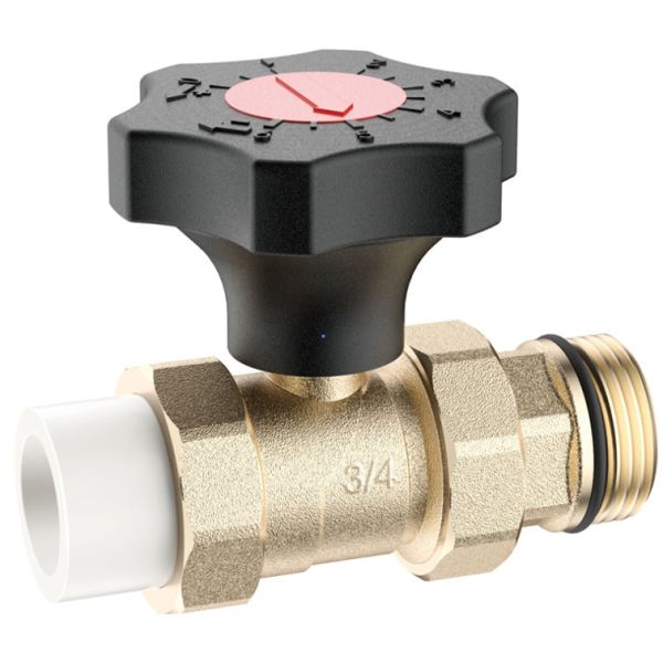 3704 Graduated Handwheel Brass Ball Valve DN20 Flow-Rate Precisely Adjustable with PP-R Adapter x Flexible Male Nipple