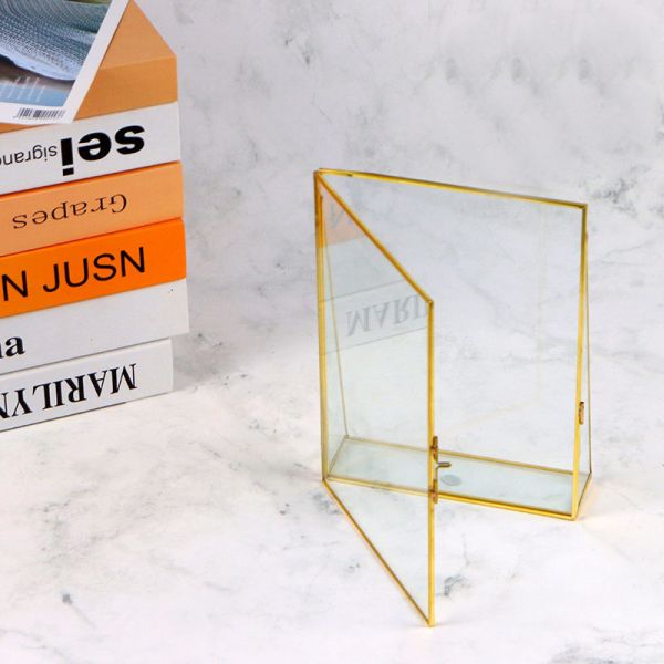 Glass artifact Photo Frame Brass Retro Creative glass artwork Metal photo frame plant cover