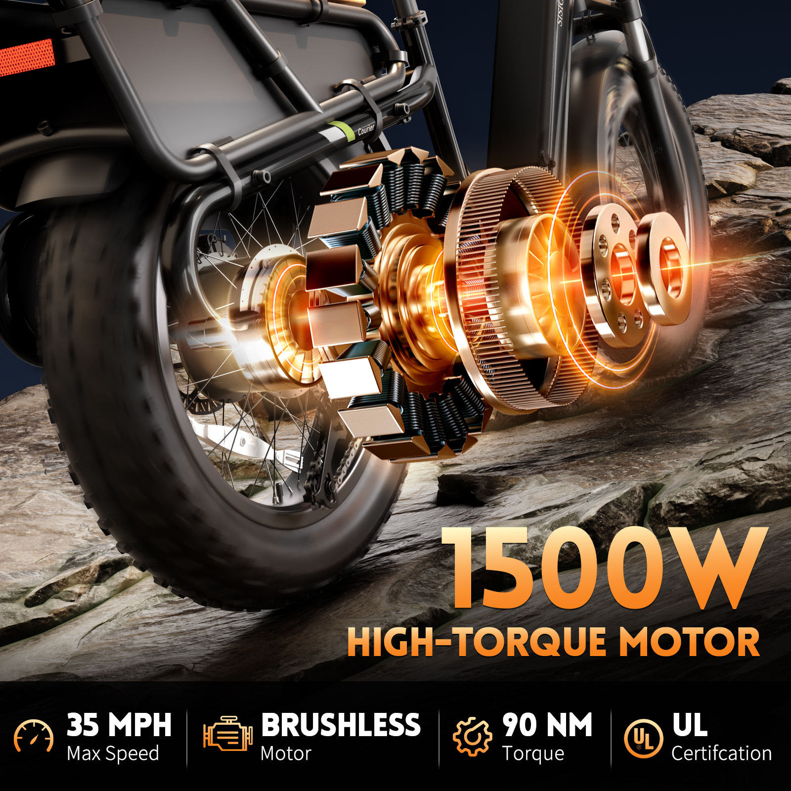 Cargao 20''*3.0 1500W Full Suspension Electric Bike Moped-style 48v 1500W Brushless Power Supply 48v Lithium Battery Fat Tire