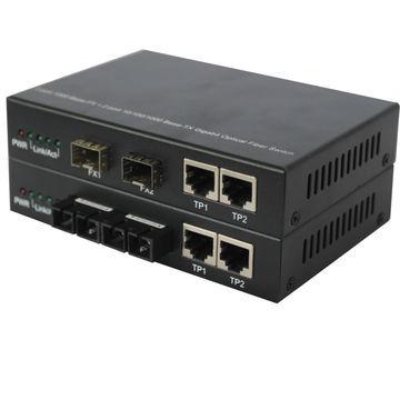 10/100/1000M Media Converter 2-TX + 2-FX(SFP) Port Fiber Switch 
