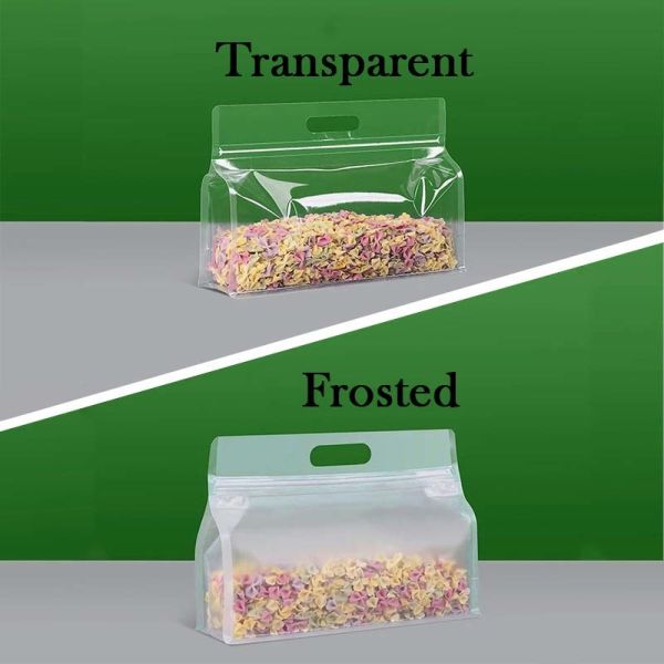 Customizable Food-Grade Transparent/Frosted Flat Satchel Self-Sealing  Plastic Bags Carry Handle For Food Packaging