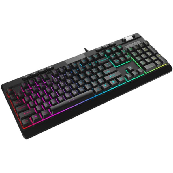 Teclado Gaming ETEK RGB, 104 Teclas, Multimedia, Retroiluminación Ajustable, Cable de Cuero de 1.5M, Negro, 660g