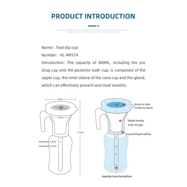 Dairy Cleaning Supplies Original 400ml Teat Dip Cup With Brush For Dairy Processing Equipment