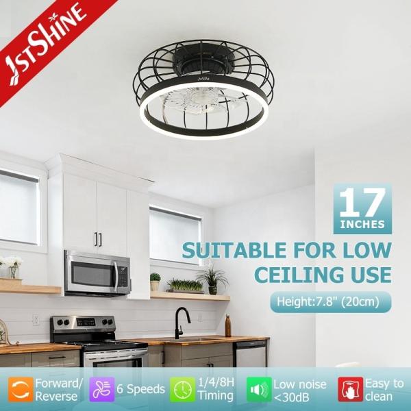 1stshine LED Moderno Design Preto Flush Monte Ventilador de Tecto com Interruptor de Controle Remoto