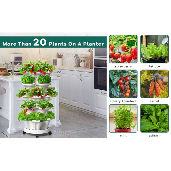 Stackable Planter, Vertical Garden Planter, Strawberry Planter, Indoor/Outdoor, 5 Tier Garden Tower, Herb Plant