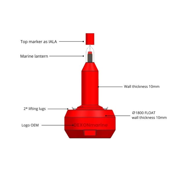 Offshore Red Lateral Navigation Buoys 1800mm IALA Compliant With Lantern