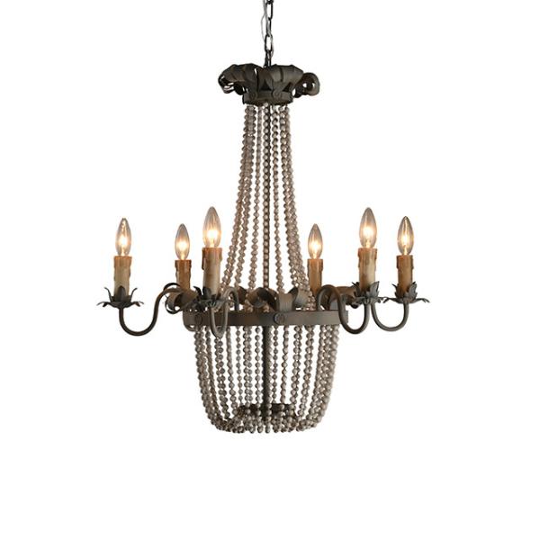 Wood Bead Chandelier Light Fixtures 6 Lights For Living room Bedroom Lighting (WH-CI-05)