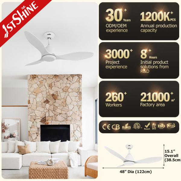 Fenteador de teto de controle remoto de poupança de energia com 3 lâminas de plástico em design decorativo branco