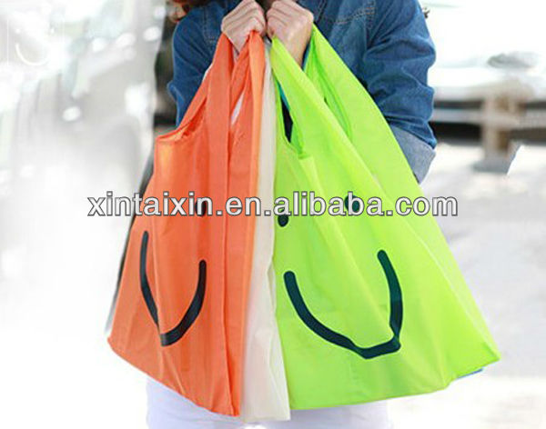 low price portable collapsible vest bags  polyester shopping bags folded tote for shopping