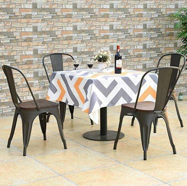 Industrial Metal Dining Chair with Wood Cushion - Stackable Design