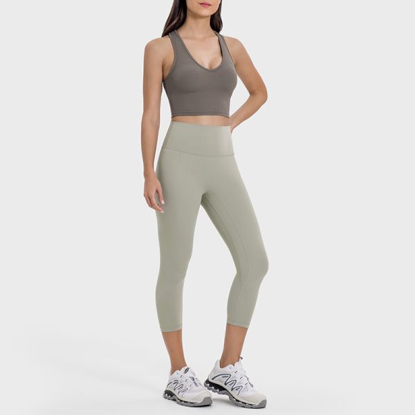 7/8 High Waisted Yoga Leggings Tummy Control Moisture Wicking Mint Green