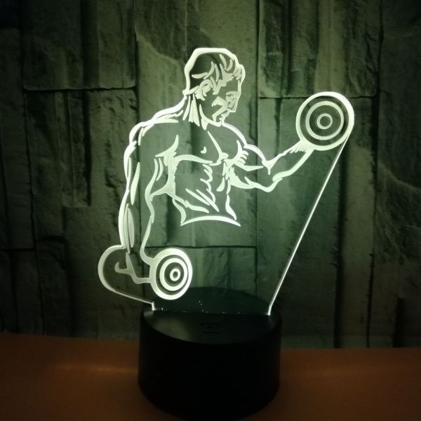 Hot sale muscle man 3D LED night light for kids boys Dumbbell fitness control LED visual light Gift 3D table lamp
