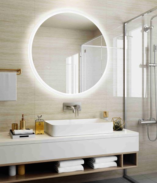 Smart Touch Screen LED Mirror Bathroom Luxury IP44 Suitable Defogger and Time Display