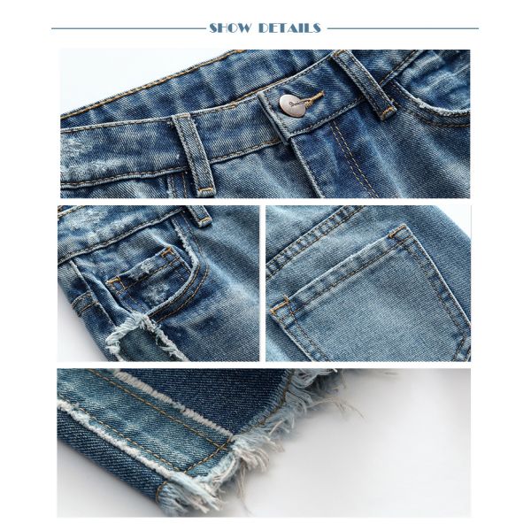 Children Girls Denim Clothes Grinding Trendy Trousers Med Blue Color