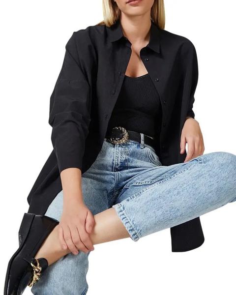                  Fashion Women′s Long-Sleeved Shirt Solid Color Button up Shirt Loose Casual             