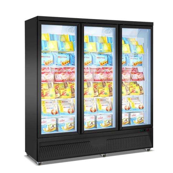 Supermarket Vertical Ice Cream Refrigerated Display Freezer Glass Door Showcase