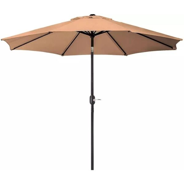 Push Button Tilt and Crank 8 Ribs Waterproof Fabric Sunshade Outdoor Umbrella