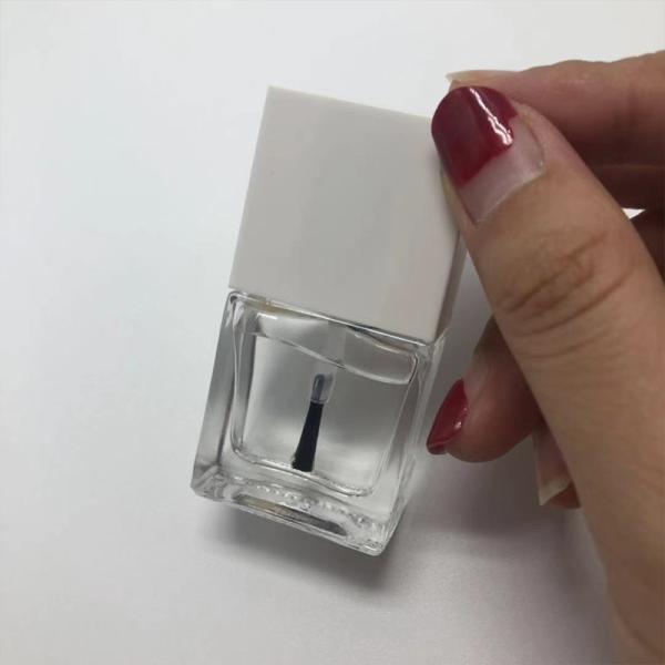 Square Shape Clear UV Gel Glass Nail Polish Bottle With Black And White Cap And Brush