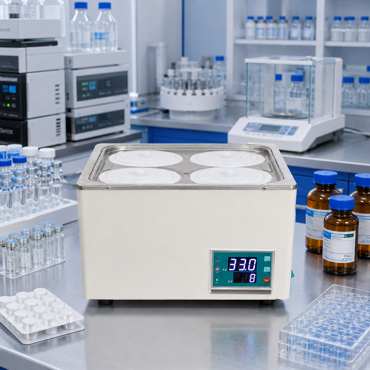 Cenlee Four-Hole PID Digital Thermostatic Water Bath 100°C 800W for Biology Sample Warming and Incubation