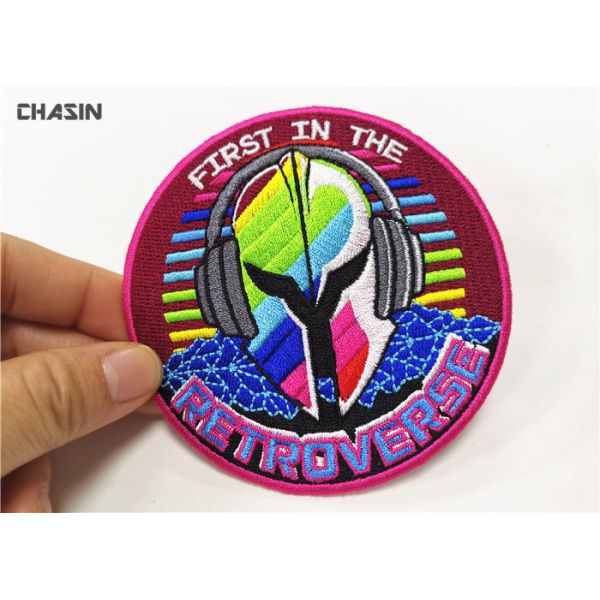 Rock Music Clothing Embroidery Patches Round 100 % Embroidery Twill Fabric