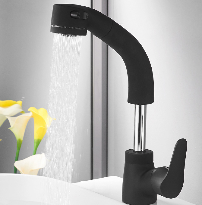 CE Pull Out Kitchen All Copper Washroom Basin Faucet