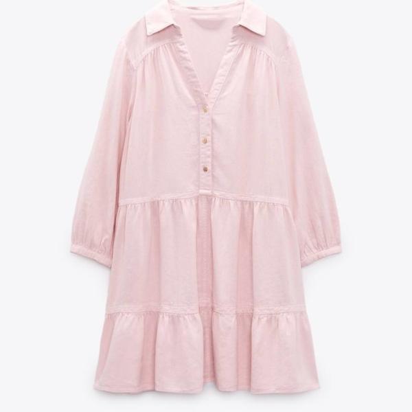 MID Long Sleeves Cotton Casual Dress Pleated Skirt Polyester