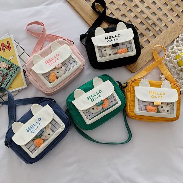 ins cute rabbit canvas bag flower kids girls bag heart student crossbody customs logo picture bag Yiwu wholesale