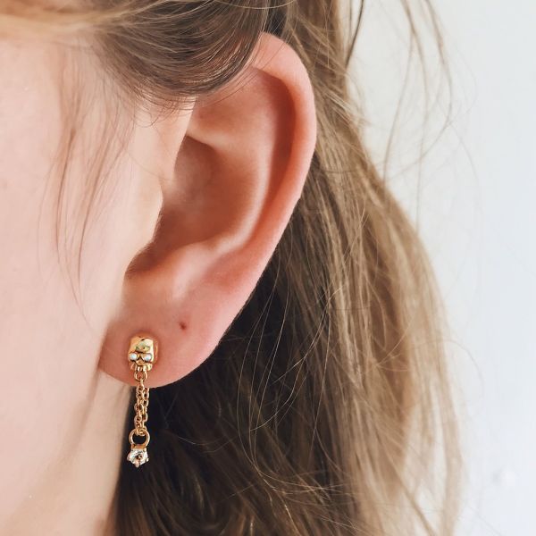 18K dorado Revestido de piedra ópalo Casca de la cadena de la caída de la oreja de la mujer