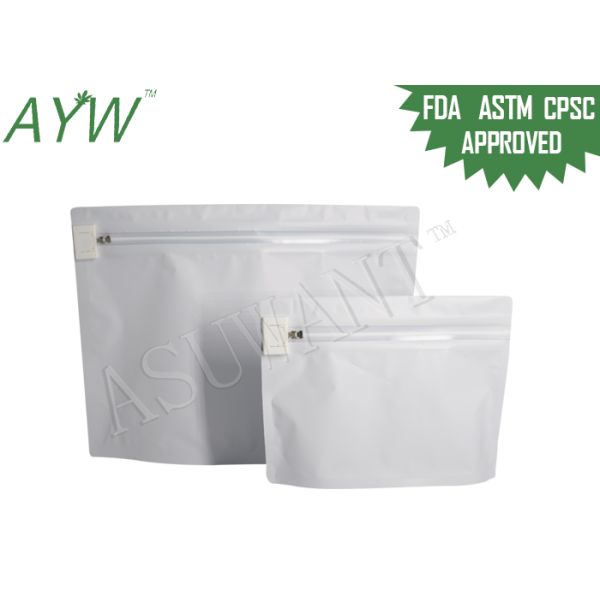 White Single Zip Lock Child Proof Pouch For Herb Incense Bleed / Weed