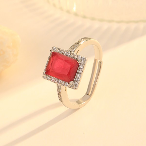 Wholesale Fashion Brass 18K Gold Plated White Red Green Zircon Adjustable Personalized Open Irregular Unisex Ring