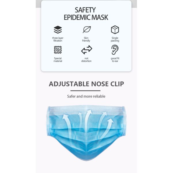 Голубая маска не сплетенной ткани 50pcs Earloop лицевых щитков гермошлема BFE устранимая медицинская