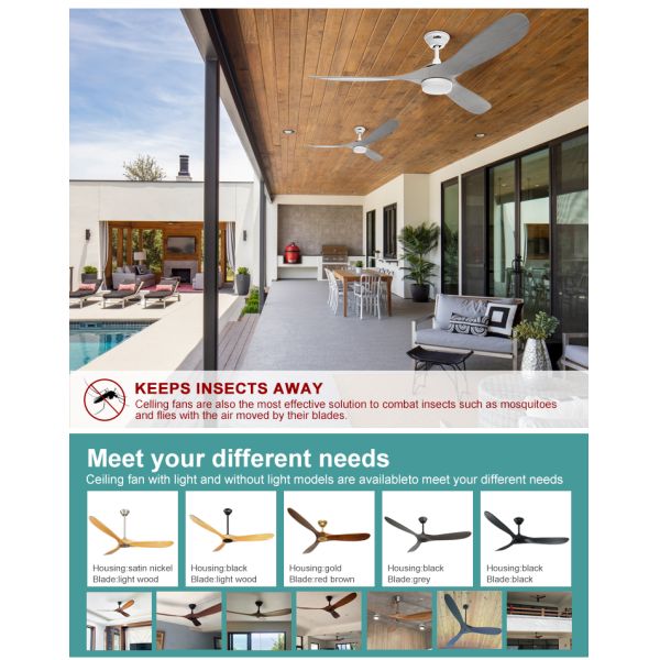 1stshine Ventilador decorativo de teto com luz LED e controle Wi-Fi inteligente 60 