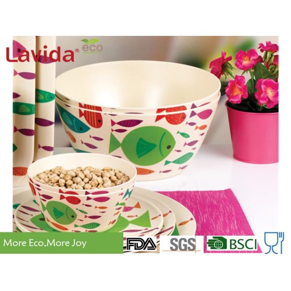 Navy Blue Solid Color Bamboo Kitchen Bowls 12