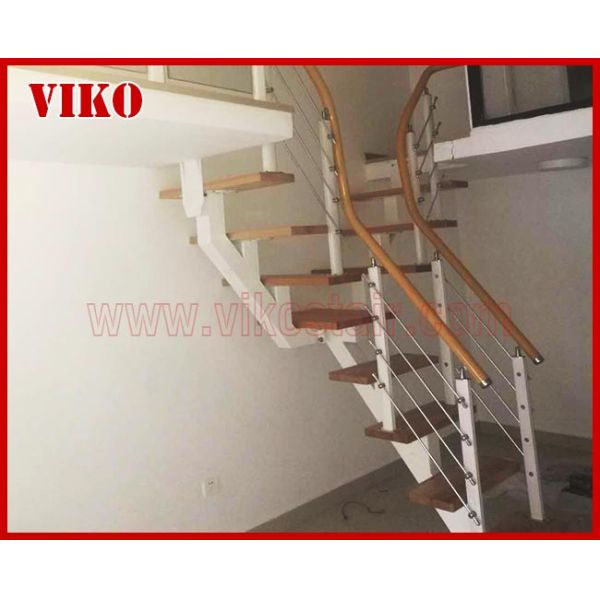 Steel Cable Stair VK91SC WoodenHandrail Treed American Oak Carbon Powder-coate Aluminum304 Stainless Steel
