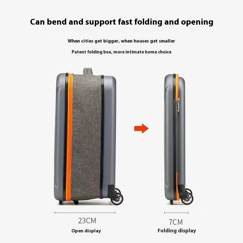 Unisex Lightweight Trolley Case One-Way Spinner Wheel Foldable Large Size ABS+PC Fashionable Password Luggage for Men's Women's
