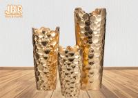 Decorative Circle Pattern Contemporary Plant Pots Fiberglass Gold Leaf Finish 3 Size