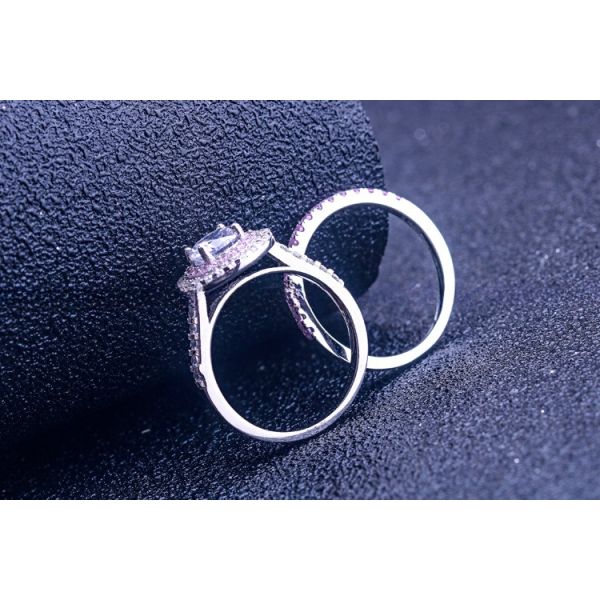 Anillo de novia de plata de 925 esterlinas Anillos de boda de compromiso de CZ redondeado para ella