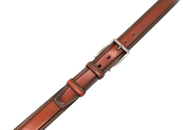 Brown Mens Leather Dress Belt Feather Edge Double Stitching With Zinc Alloy Pin Buckle
