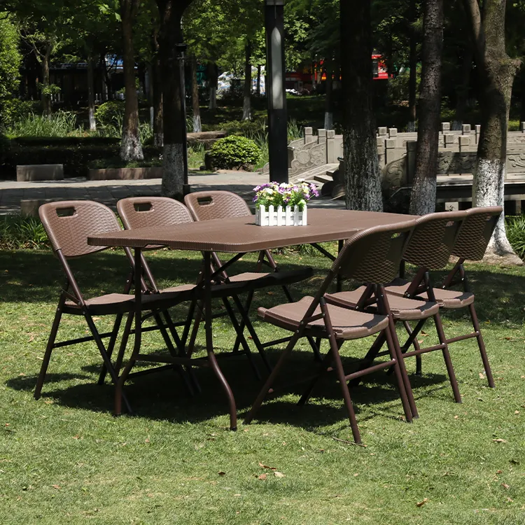 Brown Plastic Weaving Rattan Chair Customized Logo Outdoor Adjustable Folding Chairs